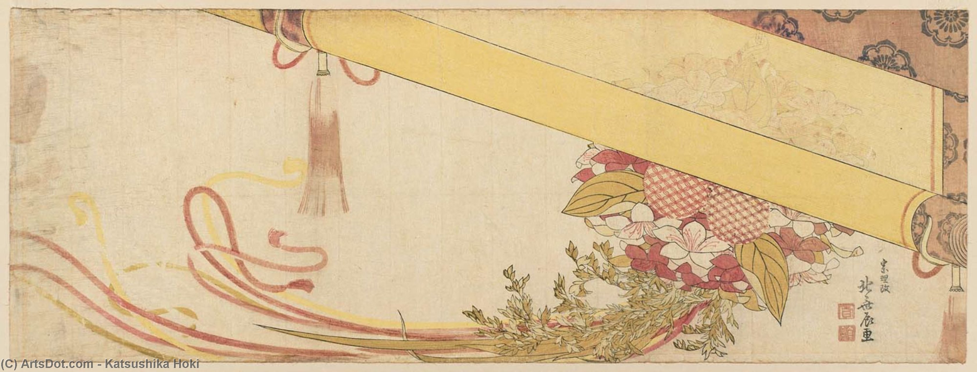Flower Ball (kusudama) And Bamboo Blind — Katsushika Hokusai