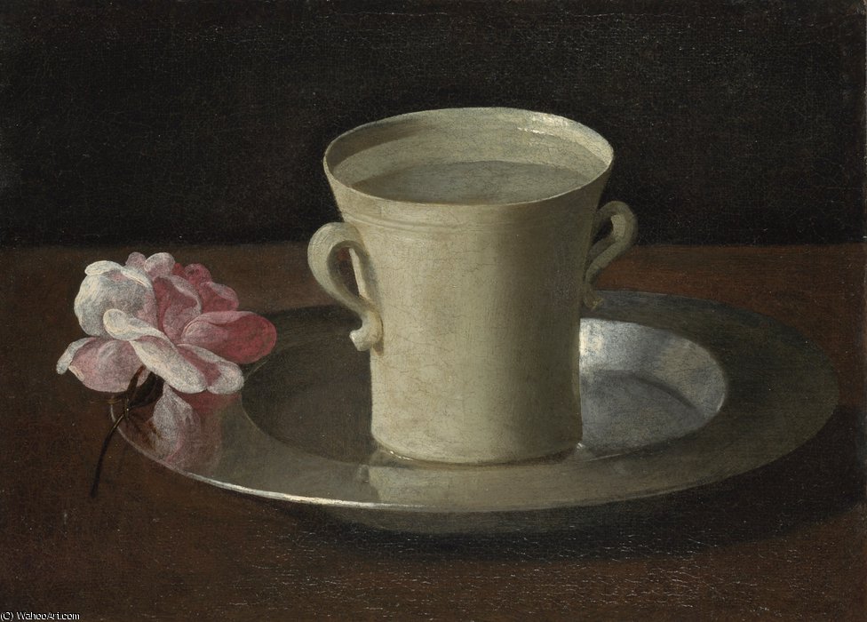 Cup Of Water And A Rose On A Silver Plate — Francisco De Zurbarán
