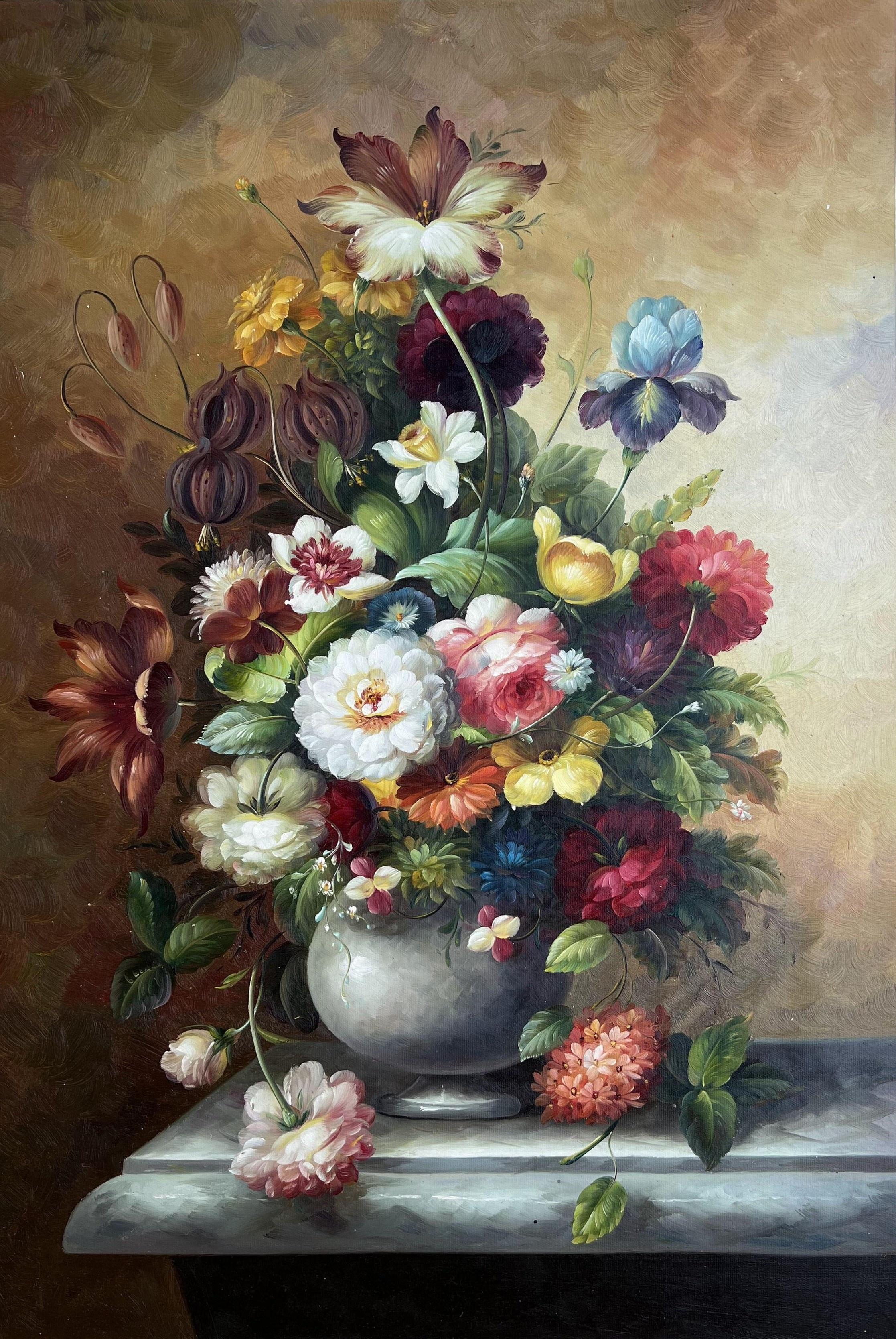 Baroque Floral Still Life With Roses And Lilies