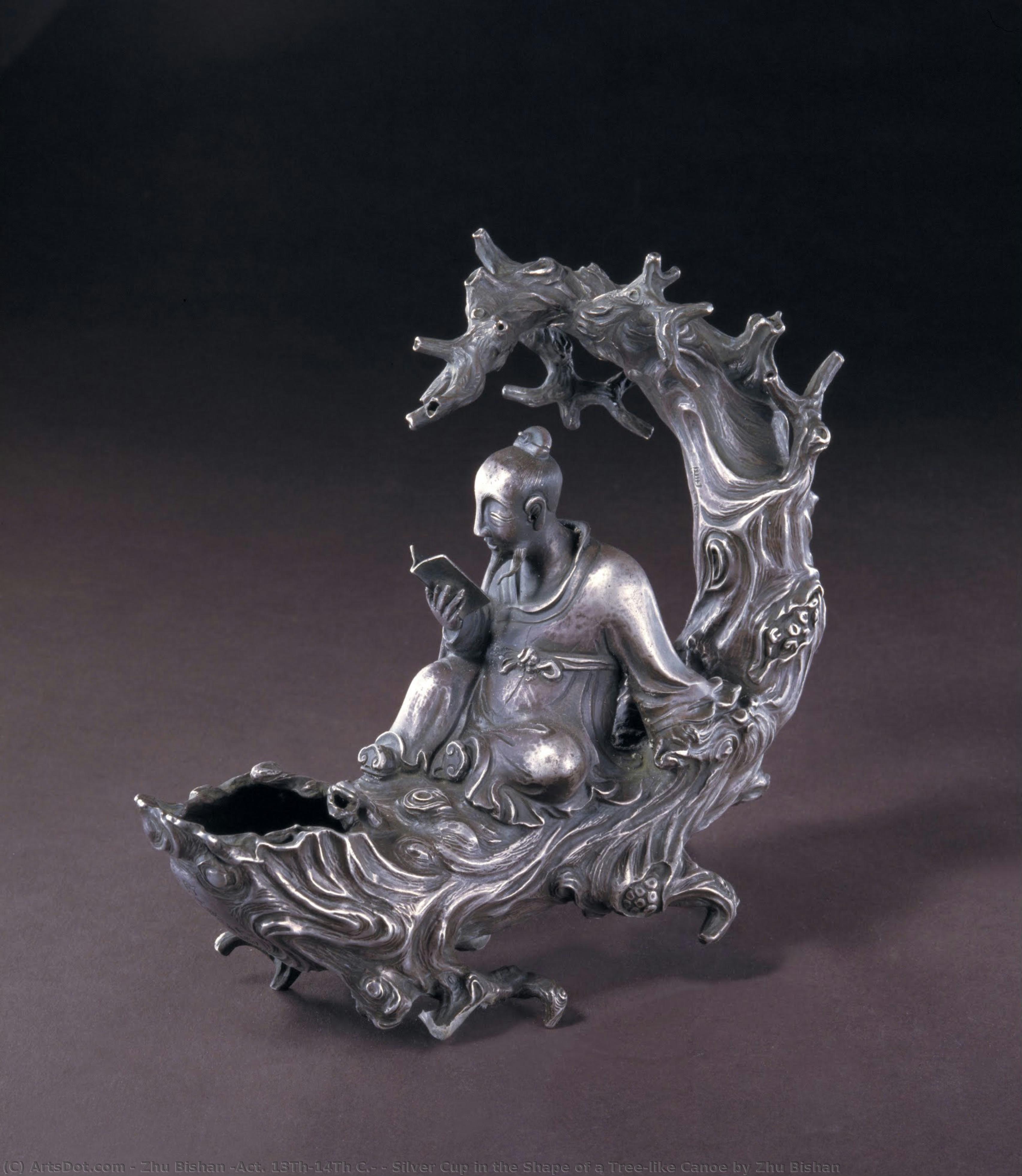 Silver Cup In The Shape Of A Tree-like Canoe By Zhu Bishan — Zhu Bishan (act. 13th-14th C.)