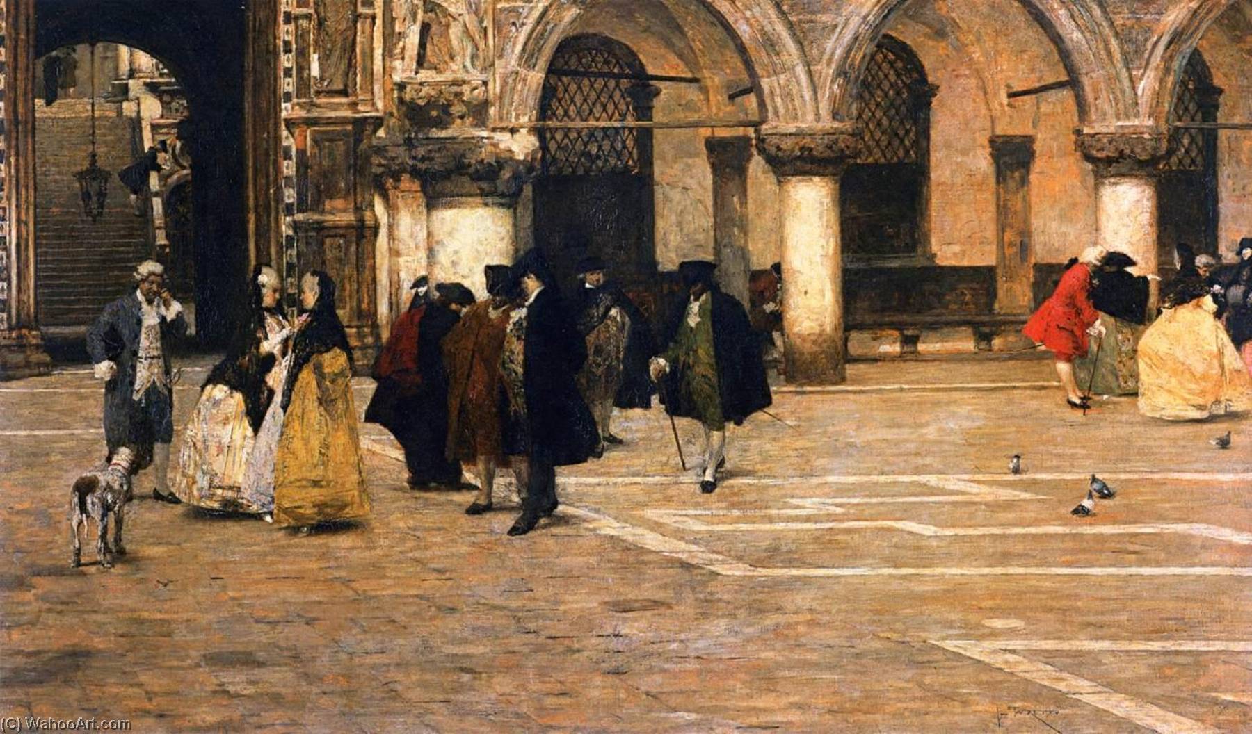 Promenade In The Piazzetta — Giacomo Favretto