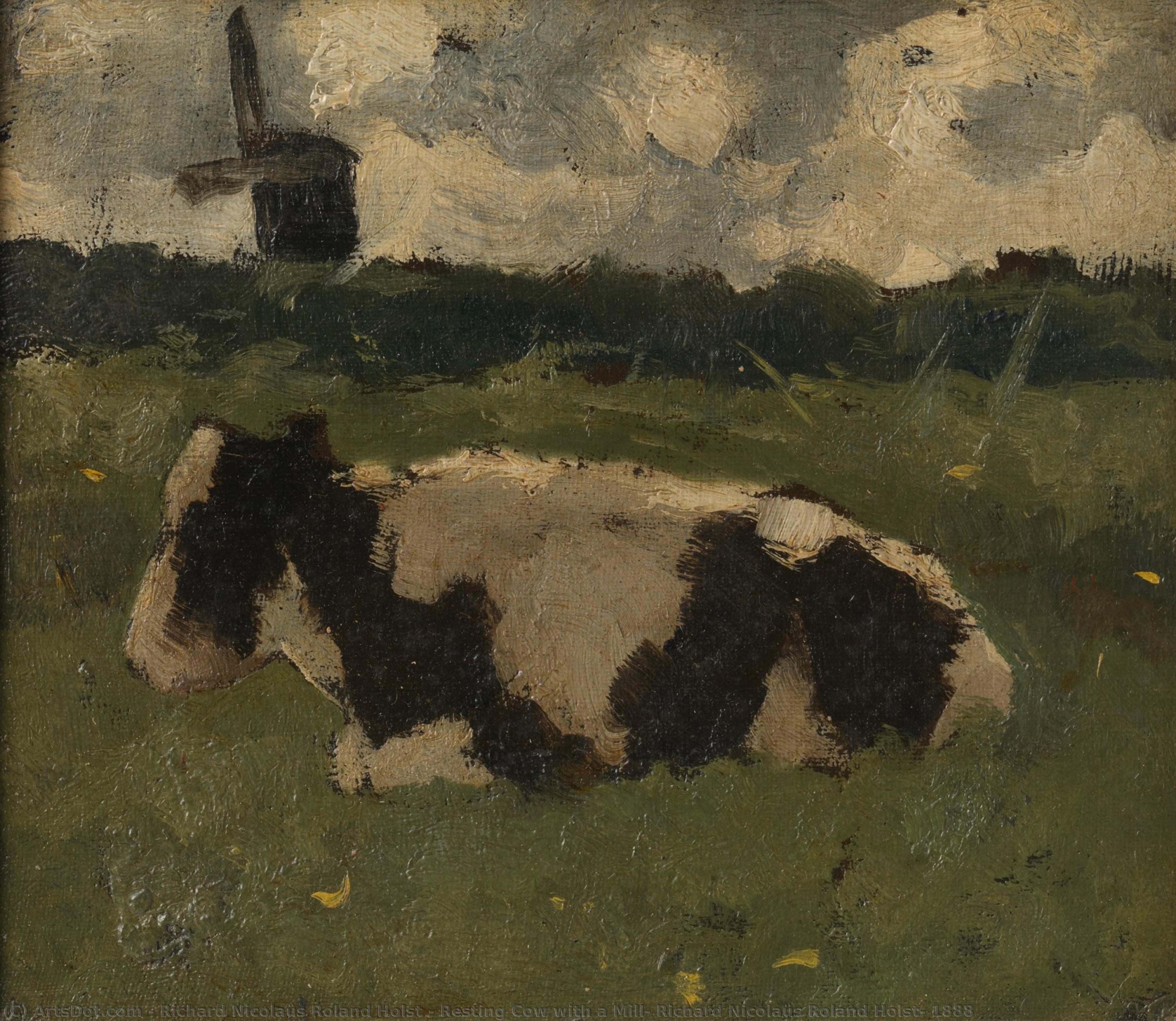 Resting Cow With A Mill, Richard Nicolaüs Roland Holst, 1888 — Richard Nicolaüs Roland Holst