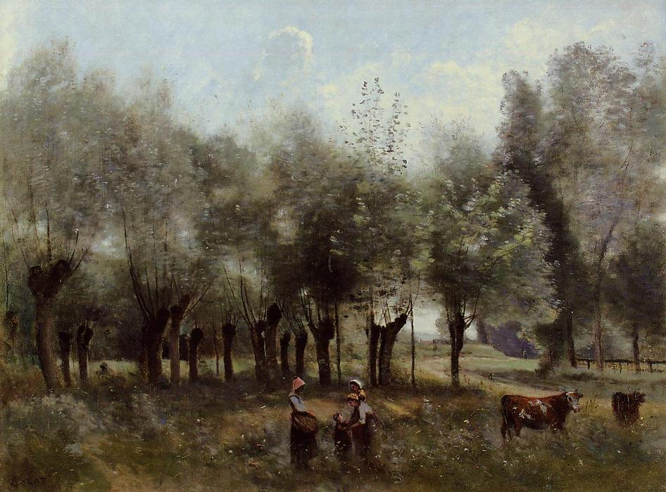 Women In A Field Of Willows — Jean-baptiste-camille Corot