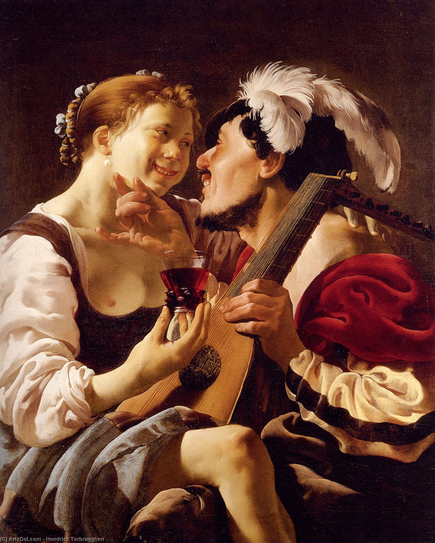 A Luteplayer Carousing With A Young Woman Holding A Roemer — Hendrick Terbrugghen