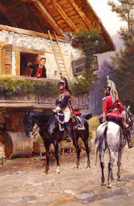 Mounted First-empire Dragoons In Front Of A Country House — Едуар Детајл