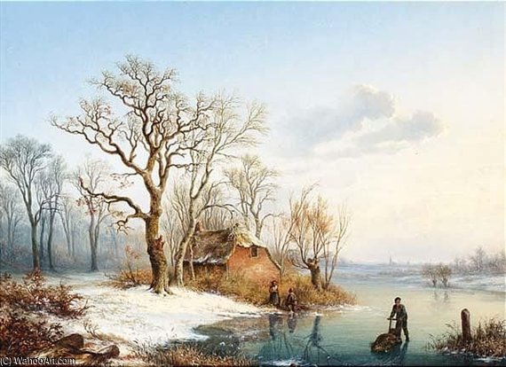 A Winter Landcape With Figures On A Frozen River — Paul Joseph Constantine Gabriel