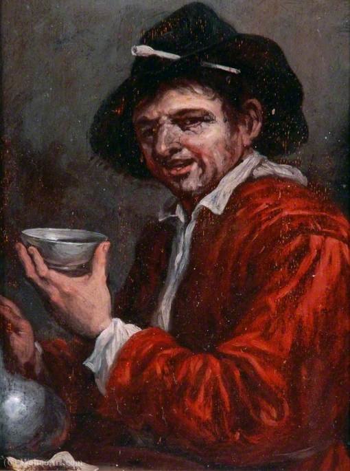 Man Holding A Cup And A Wine Bottle — Josse Van Craesbeeck