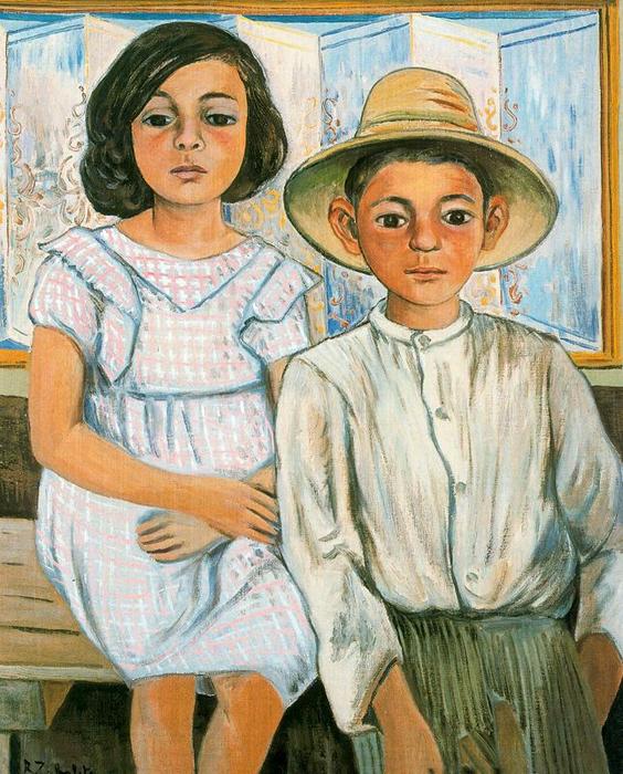 Girl Sitting And Boy With Hat Standing — Rafael Zabaleta Fuentes