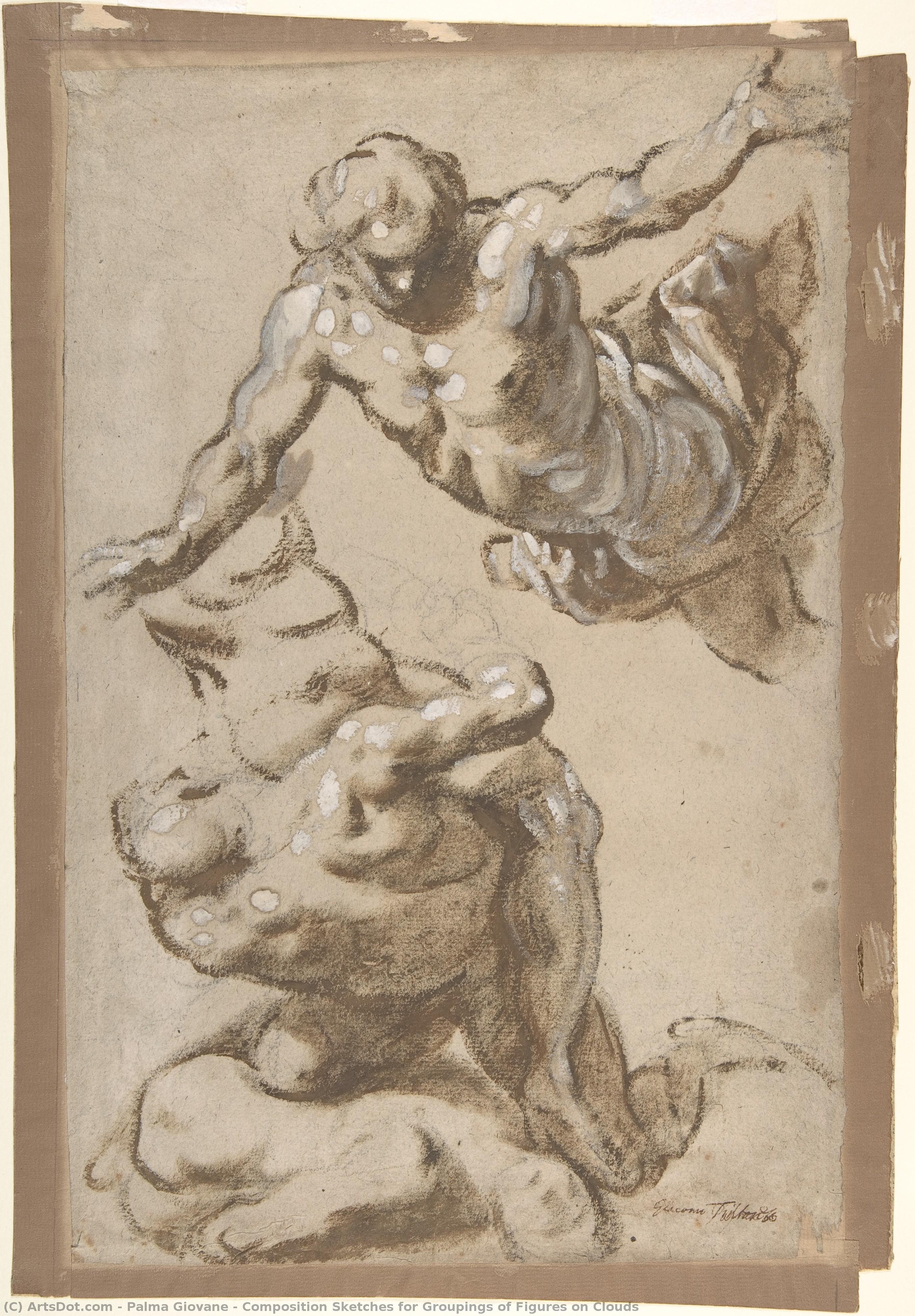 Composition Sketches For Groupings Of Figures On Clouds — Jacopo Palma Il Giovane
