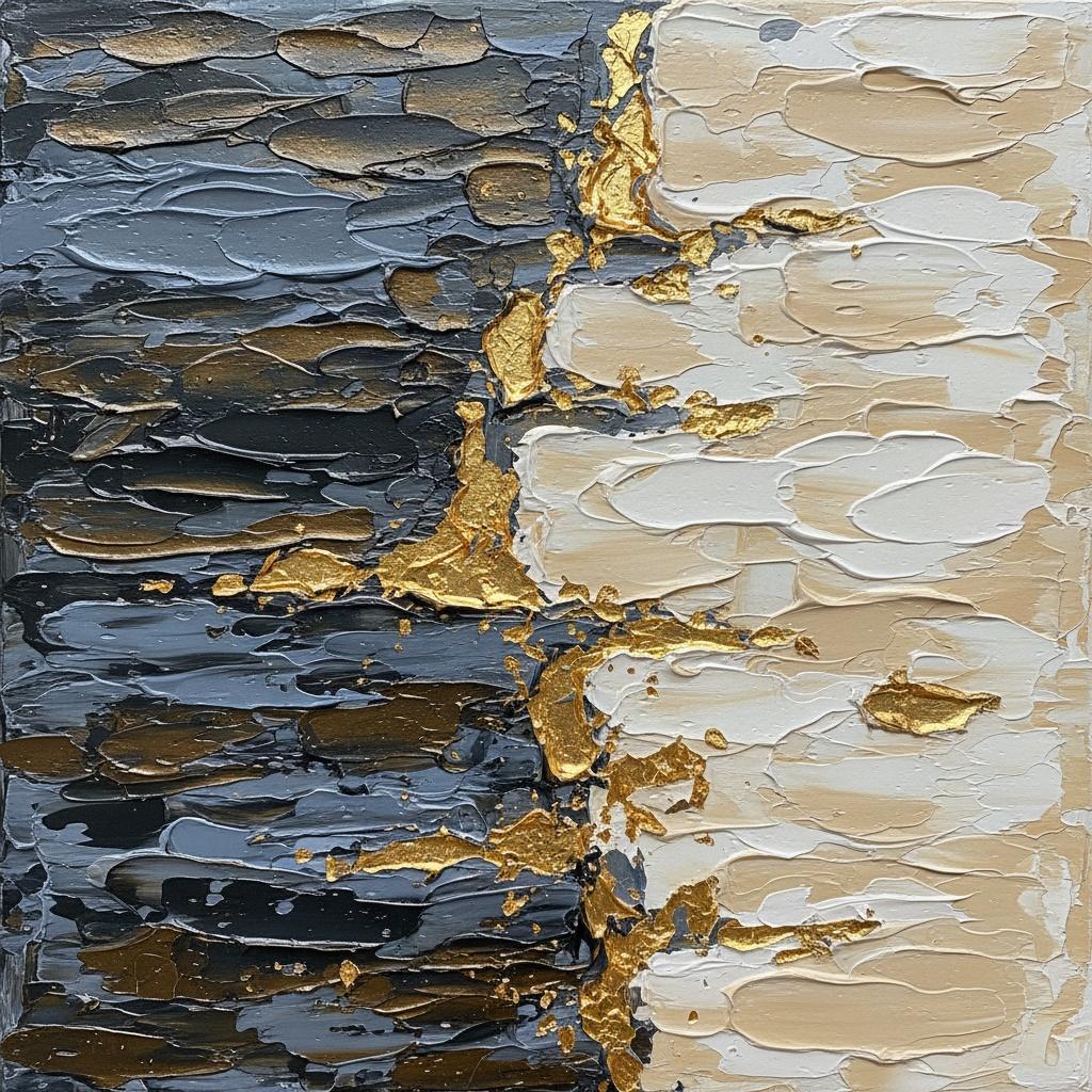 Fragmented Tectonic Veins Of Gold Amidst Deep Obsidian Shadows And Luminous Cream — David Moreau