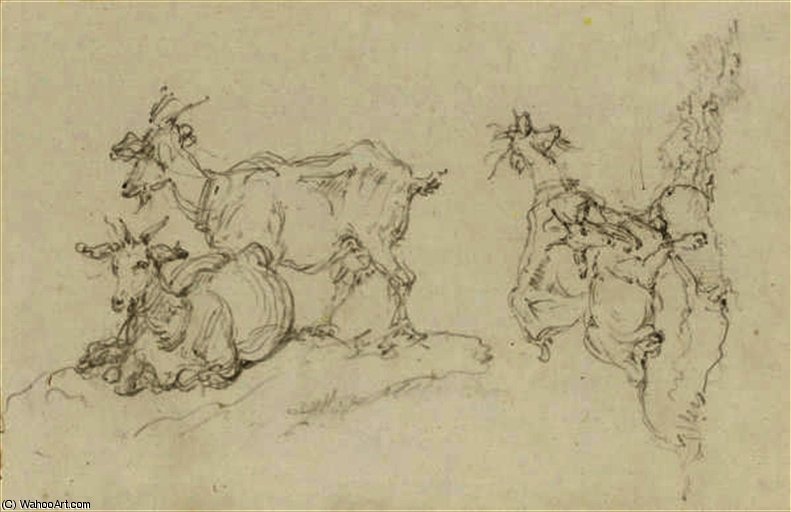 Study Of An Ox And Cart; And Study Of Mountain Goats — George Chinnery