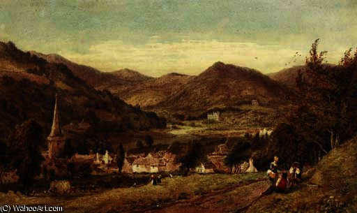 Haymakers Resting Beside A Track With A Village Below — Joseph Murray Ince