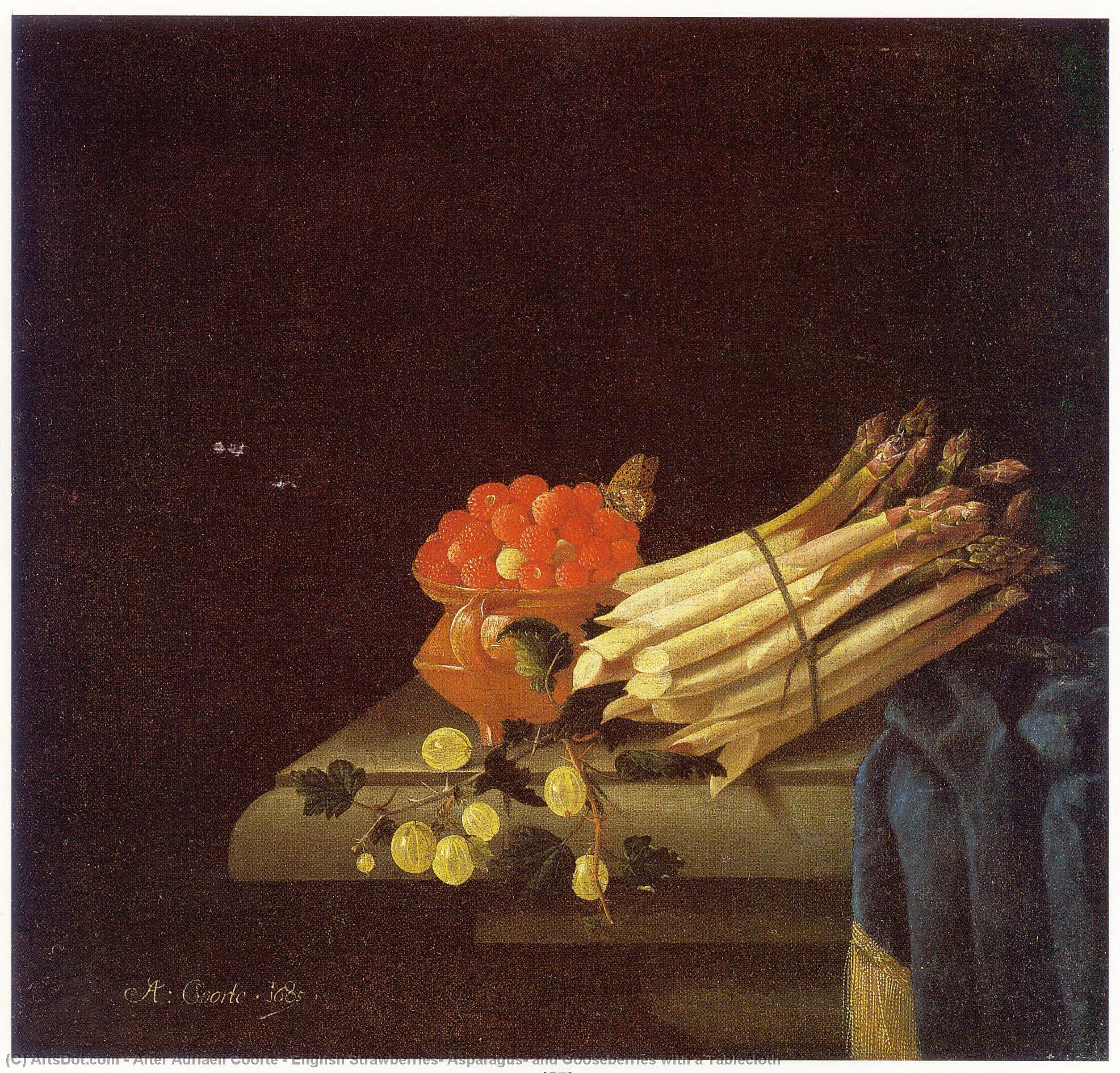 English Strawberries, Asparagus, And Gooseberries With A Tablecloth — Nach Adriaen Coorte