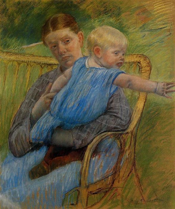 Mathilde Holding A Baby Who Reaches Out To The Right — Mary Stevenson Cassatt