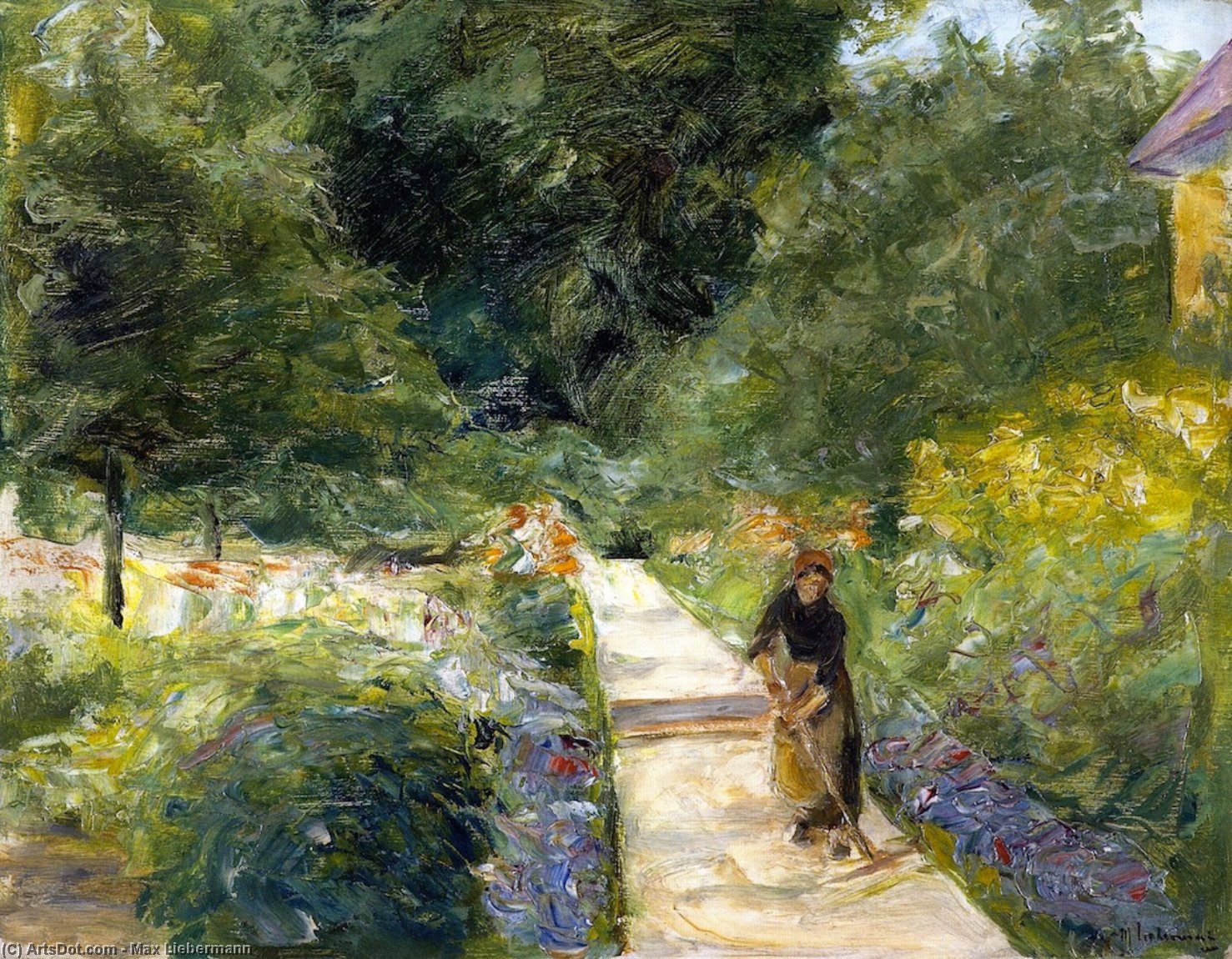 The Cutting Garden In Wannsee Toward The West, With A Woman Gardener On The Path — Max Liebermann