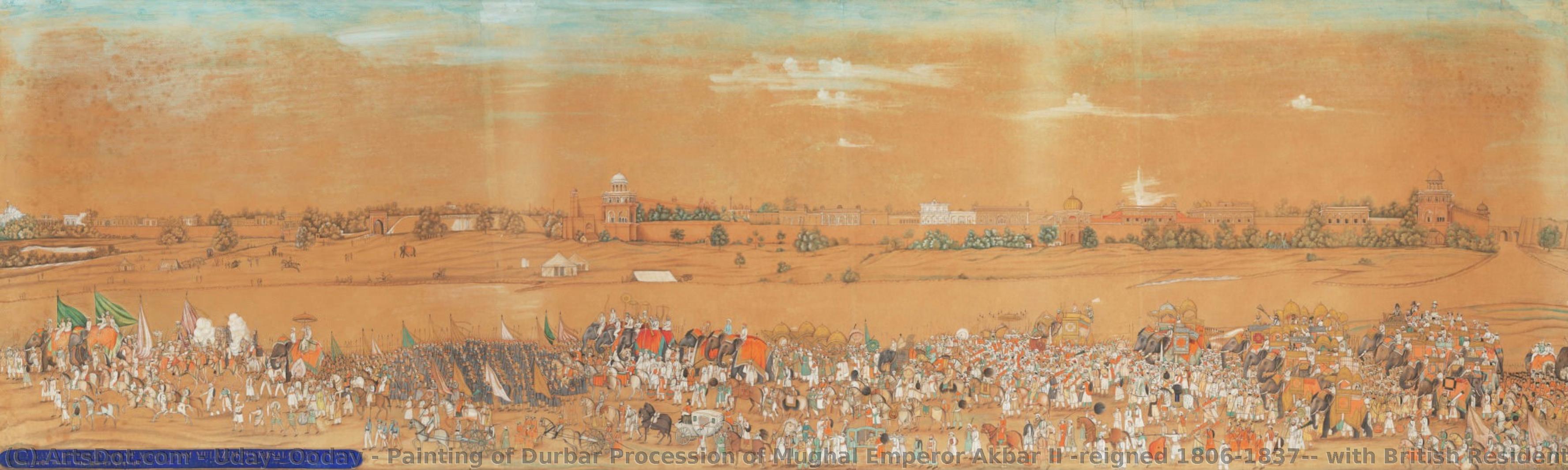 Painting Of Durbar Procession Of Mughal Emperor Akbar Ii (reigned 1806-1837), With British Resident Charles Metcalfe (1785-1846) — Uday, Ooday