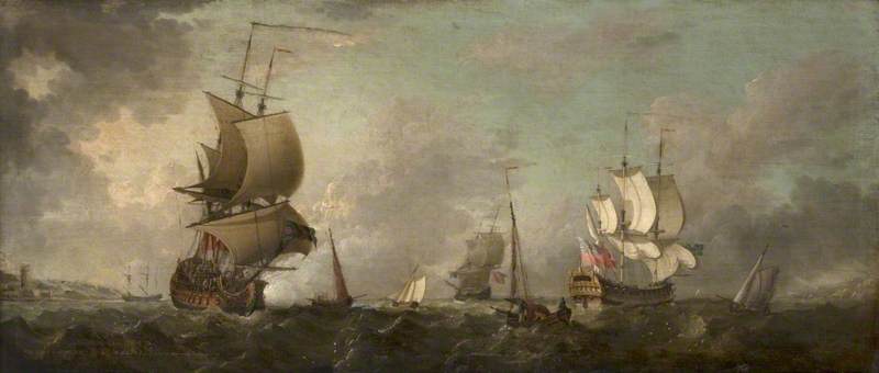 Shipping In A Breeze Off The Coast — Francis Swaine
