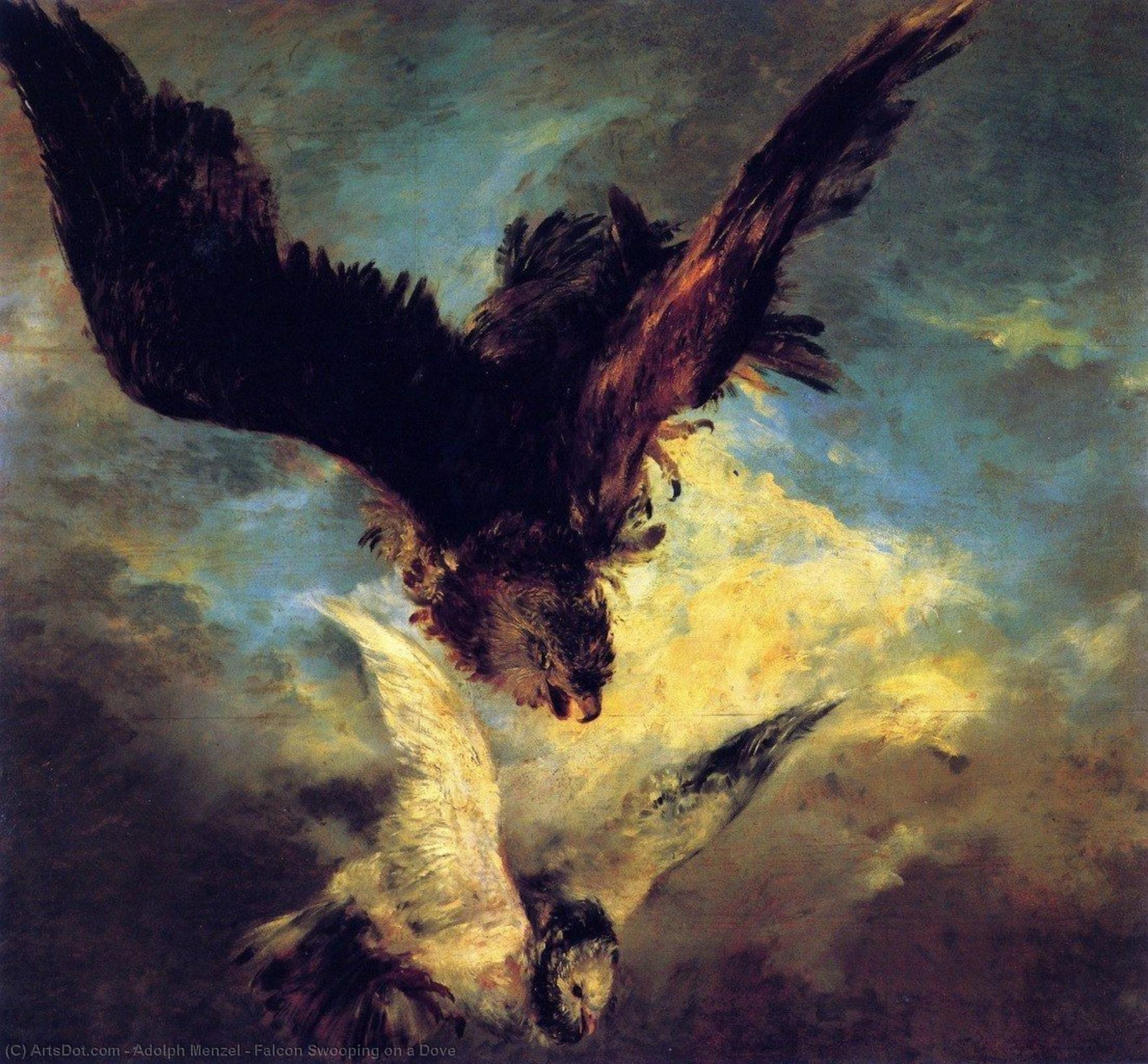 Falcon Swooping On A Dove — Adolph Von Menzel