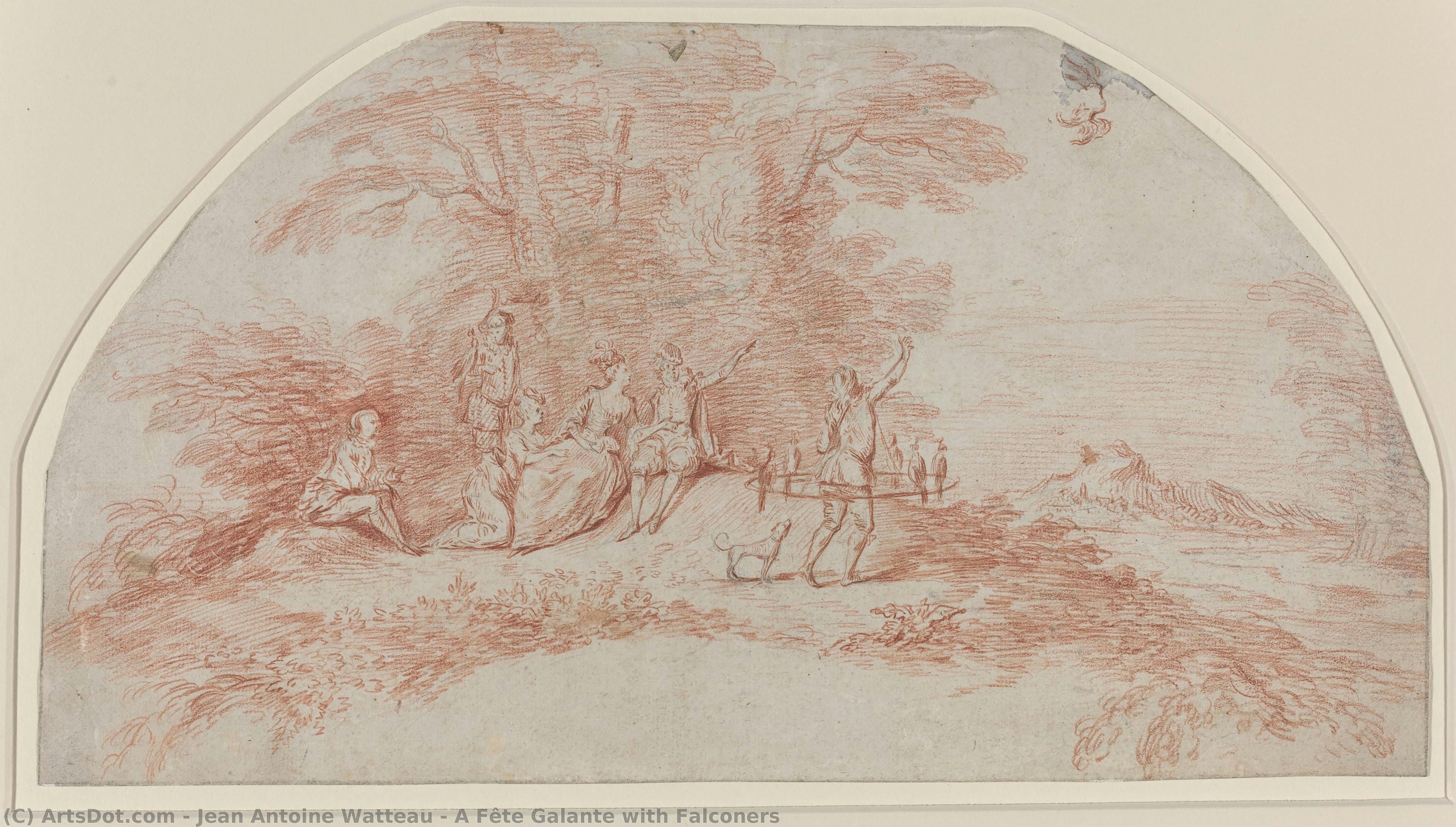 Eine Fête Galante Mit Falknern — Jean-antoine Watteau