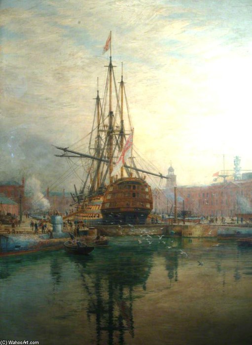The Main Yard Of Hms 'victory' Being Crossed — ウィリアム・ライオネル・ワylie