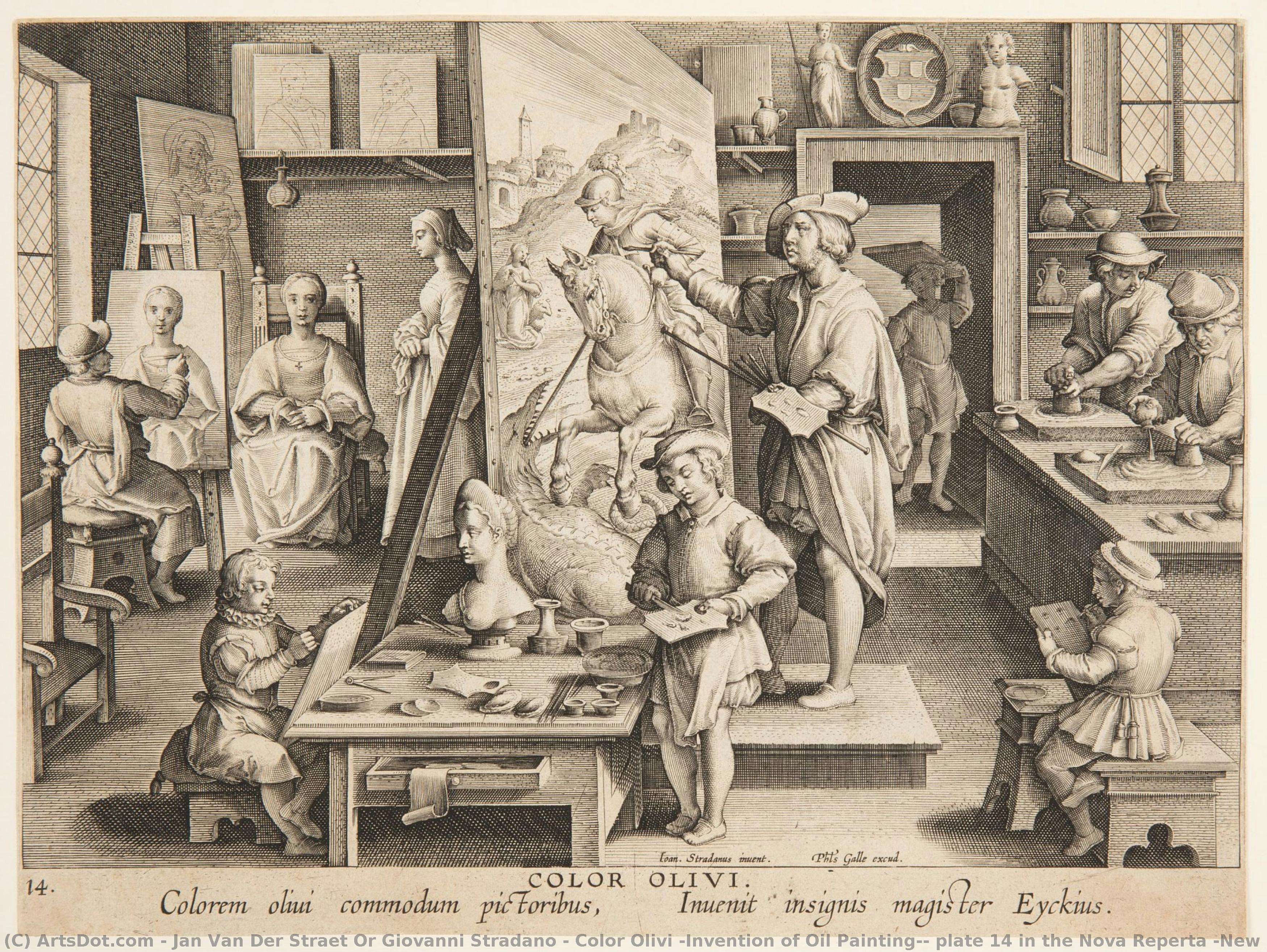 Color Olivi (invention Of Oil Painting), Plate 14 In The Nova Reperta (new Inventions Of Modern Times) — Jan Van Der Straet Or Giovanni Stradano