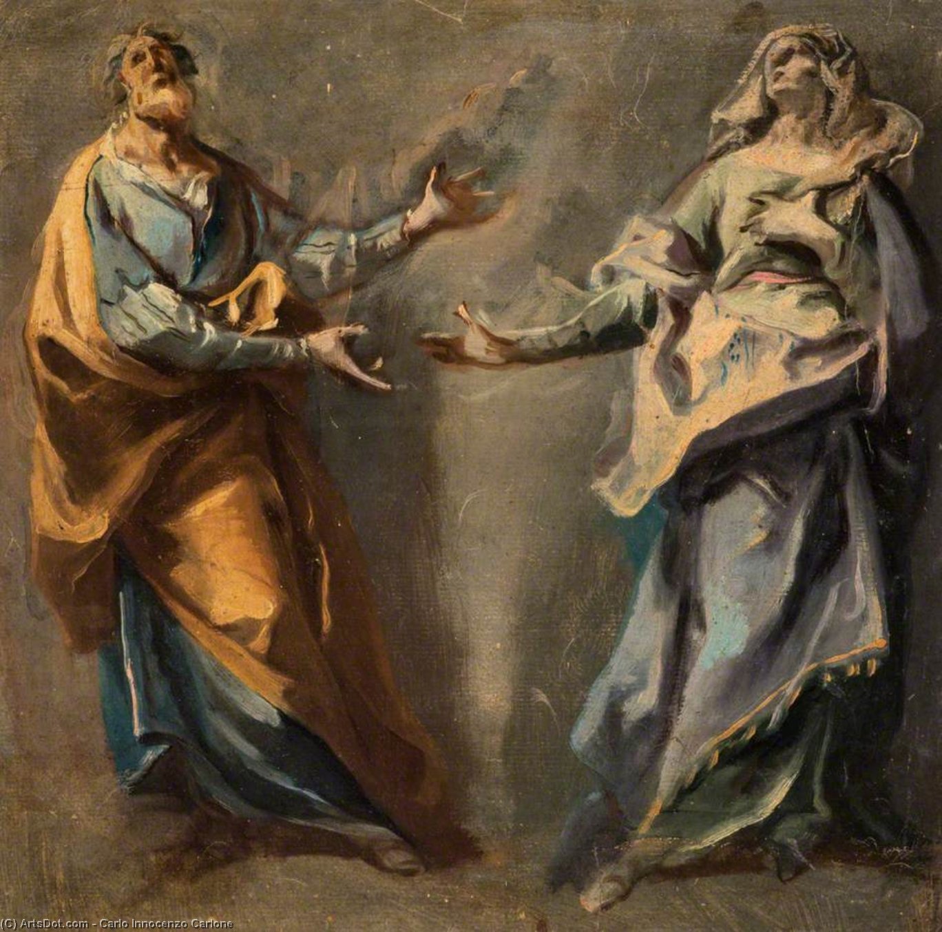 Study Of Two Figures In Adoration (possibly Saint Joseph And The Virgin Mary, Or Saints Joachim And Anna) — Carlo Innocenzo Carlone