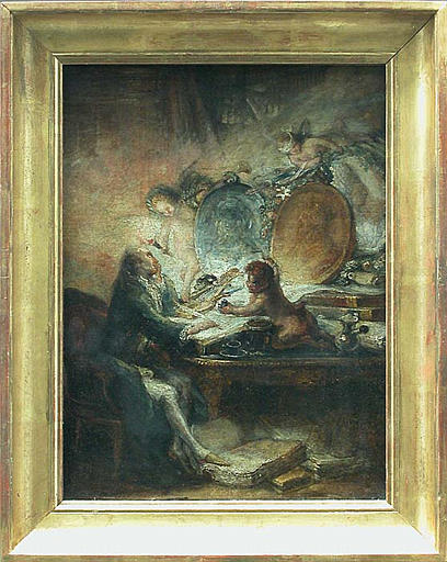 Le Rêve Ou Voltaire Composant La Pucelle — Gabriel Jacques De Saint Aubin