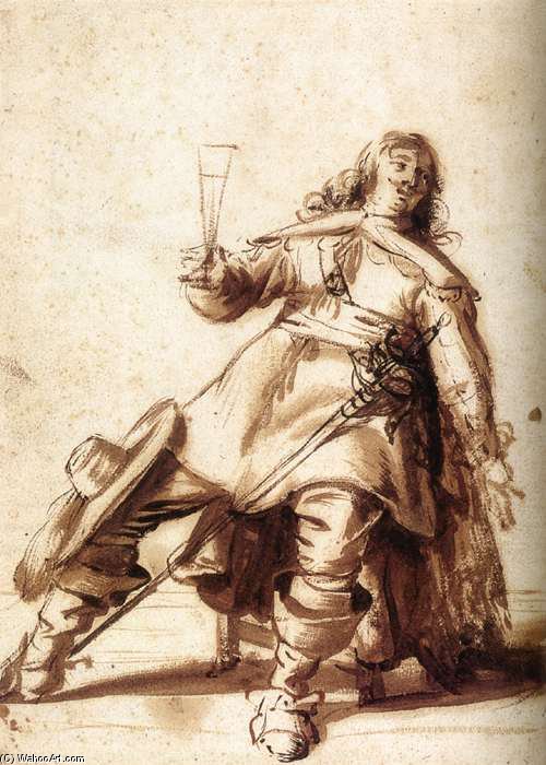 Seated Cavalier With A Sword And A Raised Glass — Palamedesz Anthonie (stevaerts)