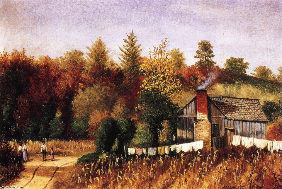 Autumn Scene In North Carolina With Cabin, Wash Line, And Cornfield — William Aiken Walker