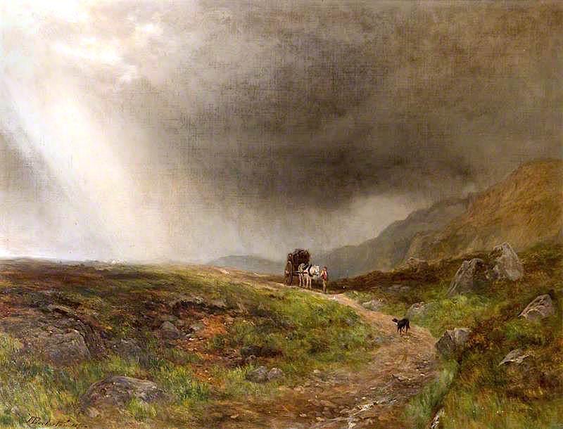 A Man With A Horse And Cart And A Dog On A Moor — James Docharty