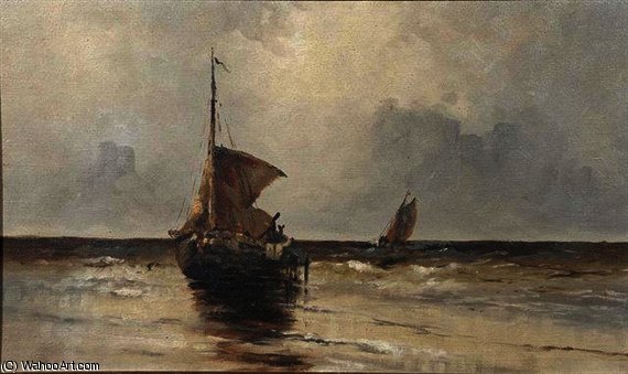 A Beached Fishing Vessel On A Blustery Day — Jan Weissenbruch