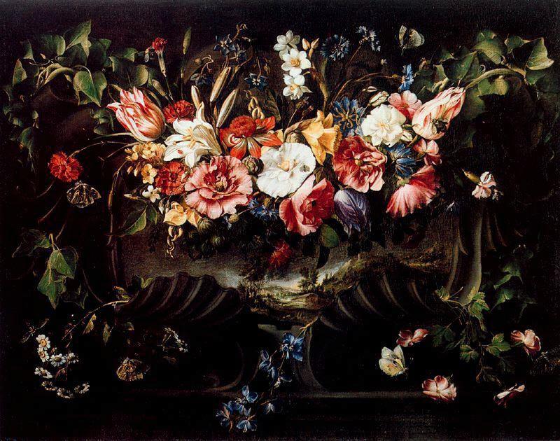 Garland Of Flowers With Landscape — Juan De Arellano