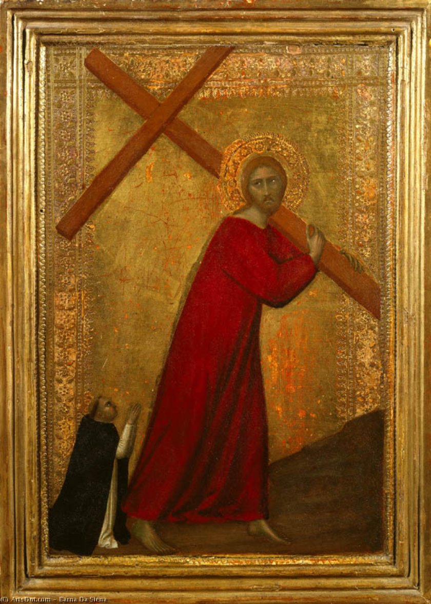 Christ Bearing The Cross, With A Dominican Friar — Barna Da Siena