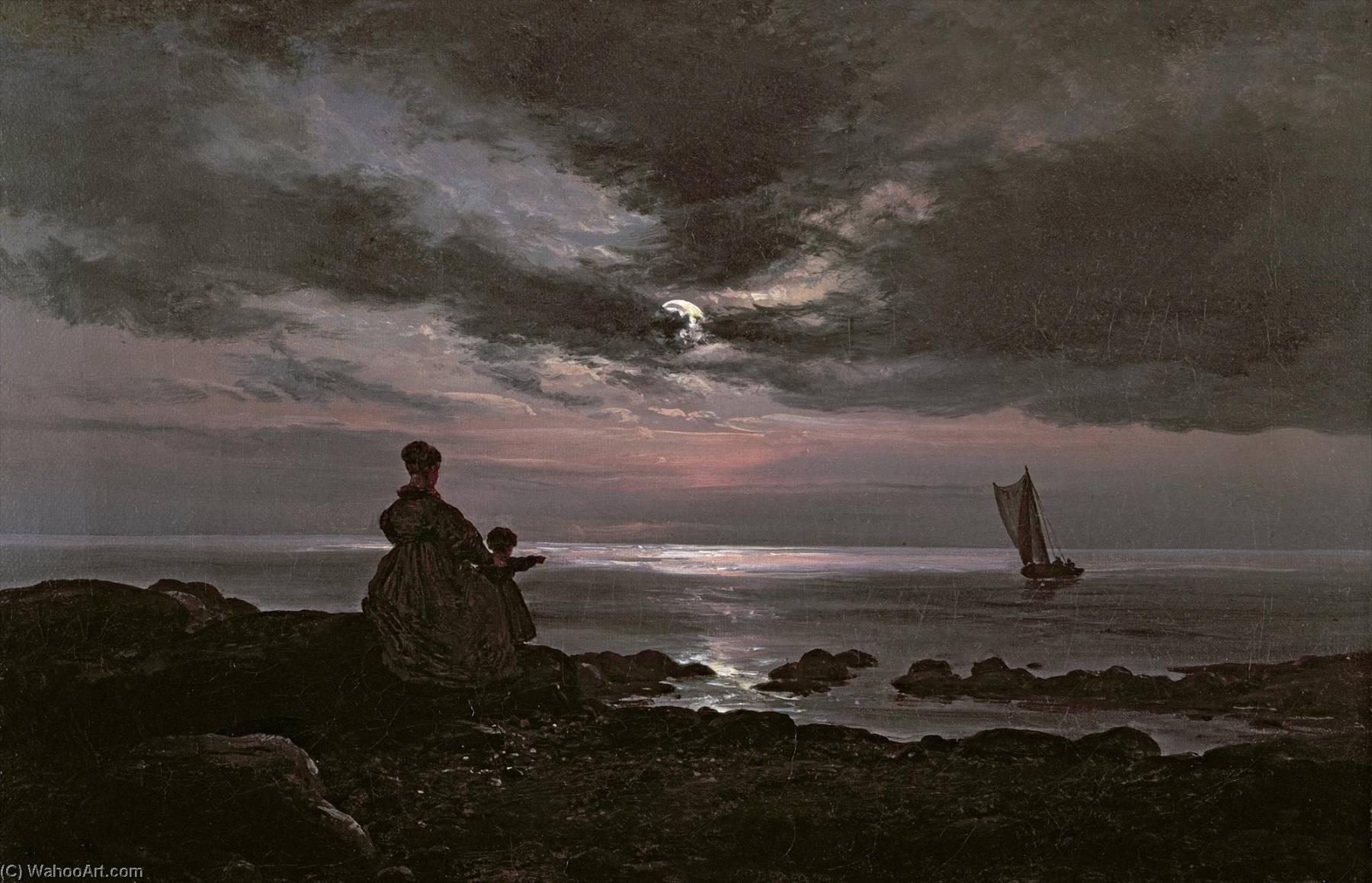 Norwegian Mor Og Barn Ved Sjøen Mother And Child By The Sea — Johan Christian Claussen Dahl