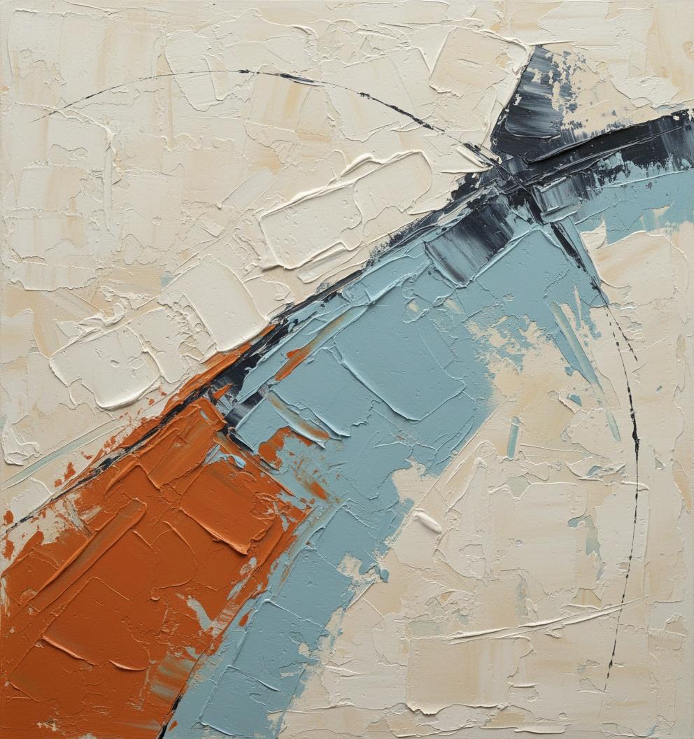 Ätherische Spannung In Burnt Orange Und Cerulean: Ein Monumentales Skulpturales Abstraktes Meisterwerk — Laurent Fabre