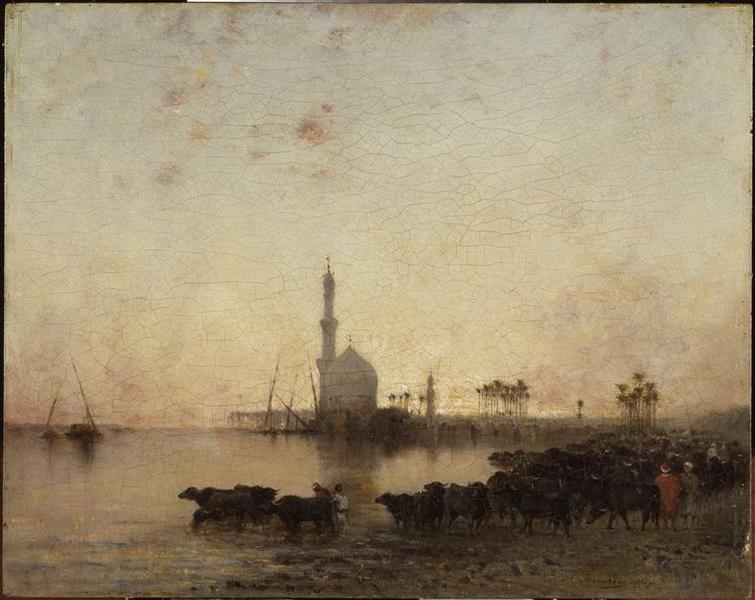 L'abreuvoir Au Crépuscule En Egypte — Narcisse Berchère