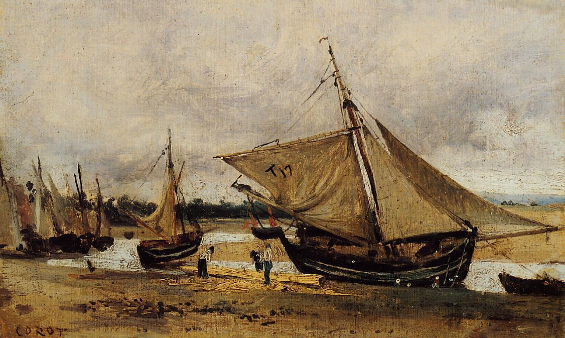 Fishing Boars Beached In The Chanel — Jean-baptiste-camille Corot