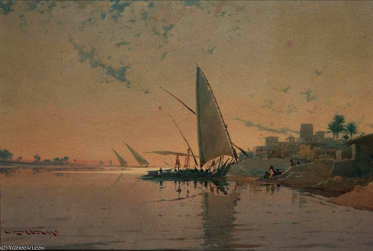 Moonlight At Luxor; On The Nile — Augustus Osborne Lamplough