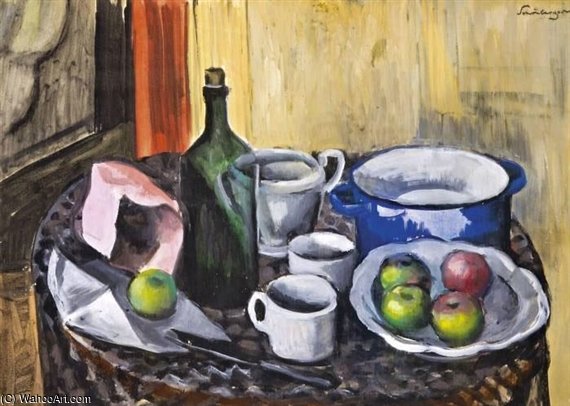 Still Life With Fruits, Cups And Green Glass — Armand Schonberger