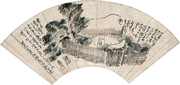奥の細道図扇面 Scene From The Narrow Road To The Deep North (oku No Hosomichi) — Yosa Buson