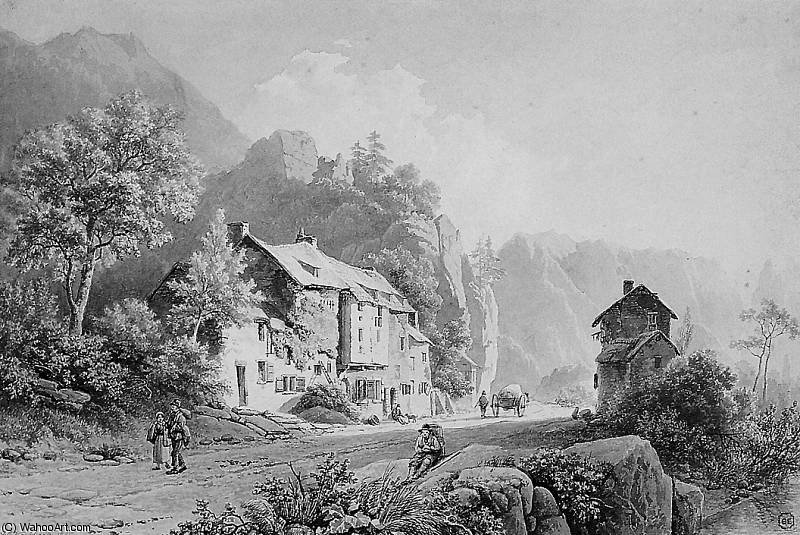 Country Road In Mountainous Landscape Sun — Hendrik Barend Koekkoek