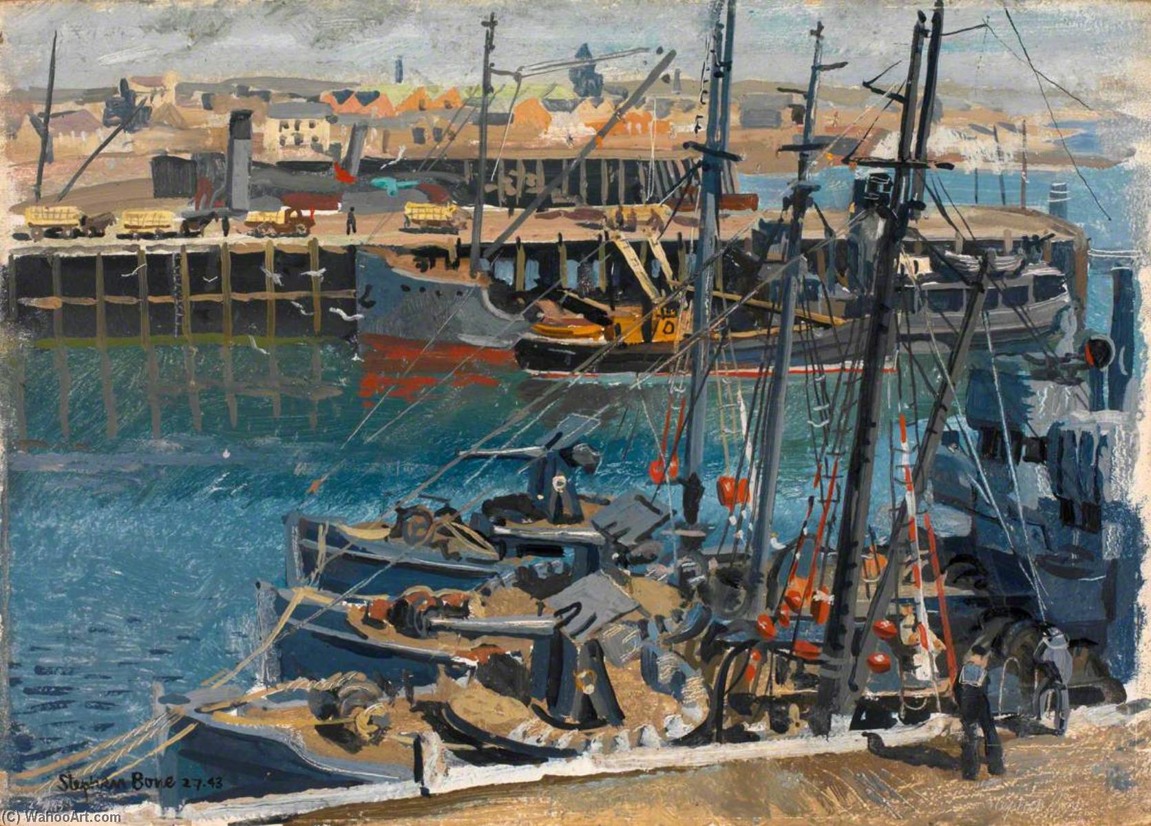 Stornoway Armed Trawlers And A Coasting Vessel Loading Kippers — スティーブン・ボーン
