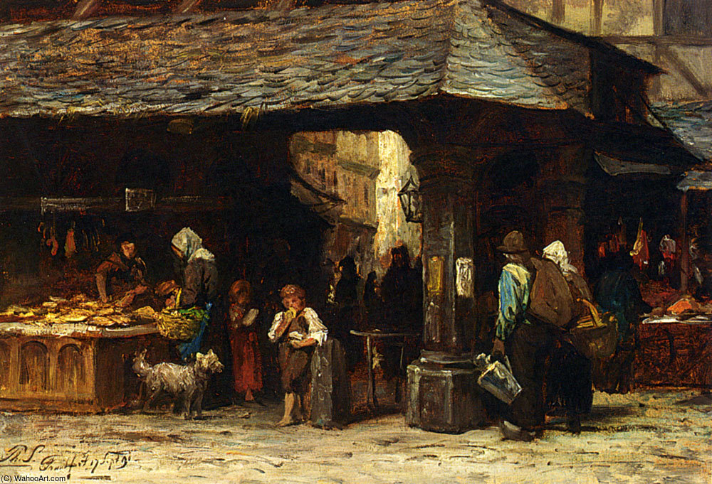 Philip Lodewijk Jacob Frederik A Market Scene In Frankfurt — Philippe Lodowyck Jacob Sadee