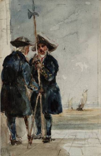 Two Naval Pensioners With Shipping Behind — David Cox