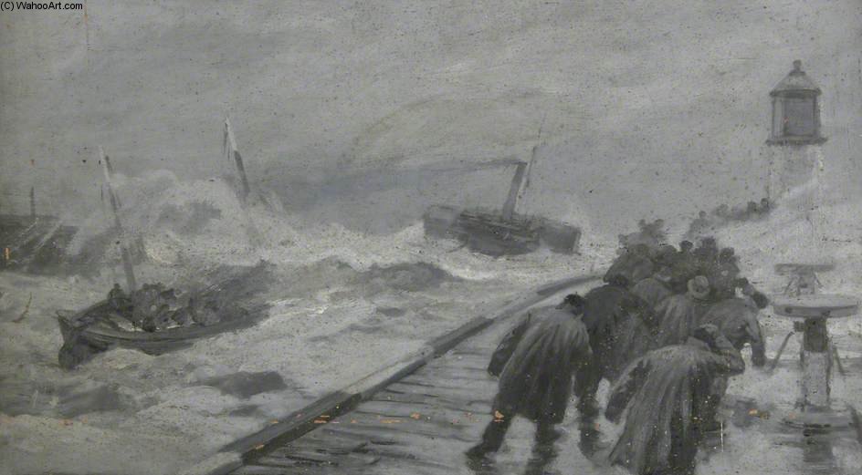 Lifeboat Being Towed Out Of Yarmouth Harbour — Joseph Nash The Younger