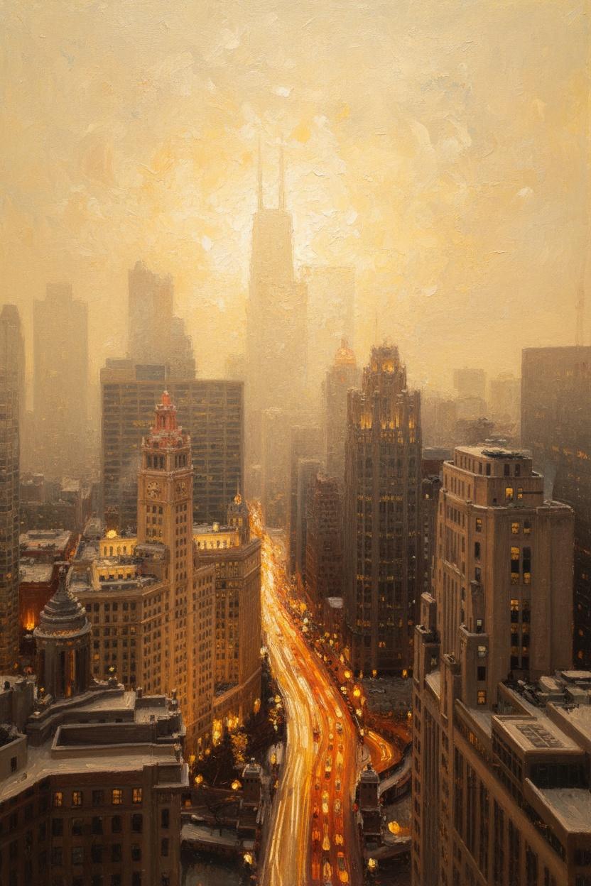 Ethereal Arteries: The Golden Pulse Of The Metropolis — Isabelle Perrin