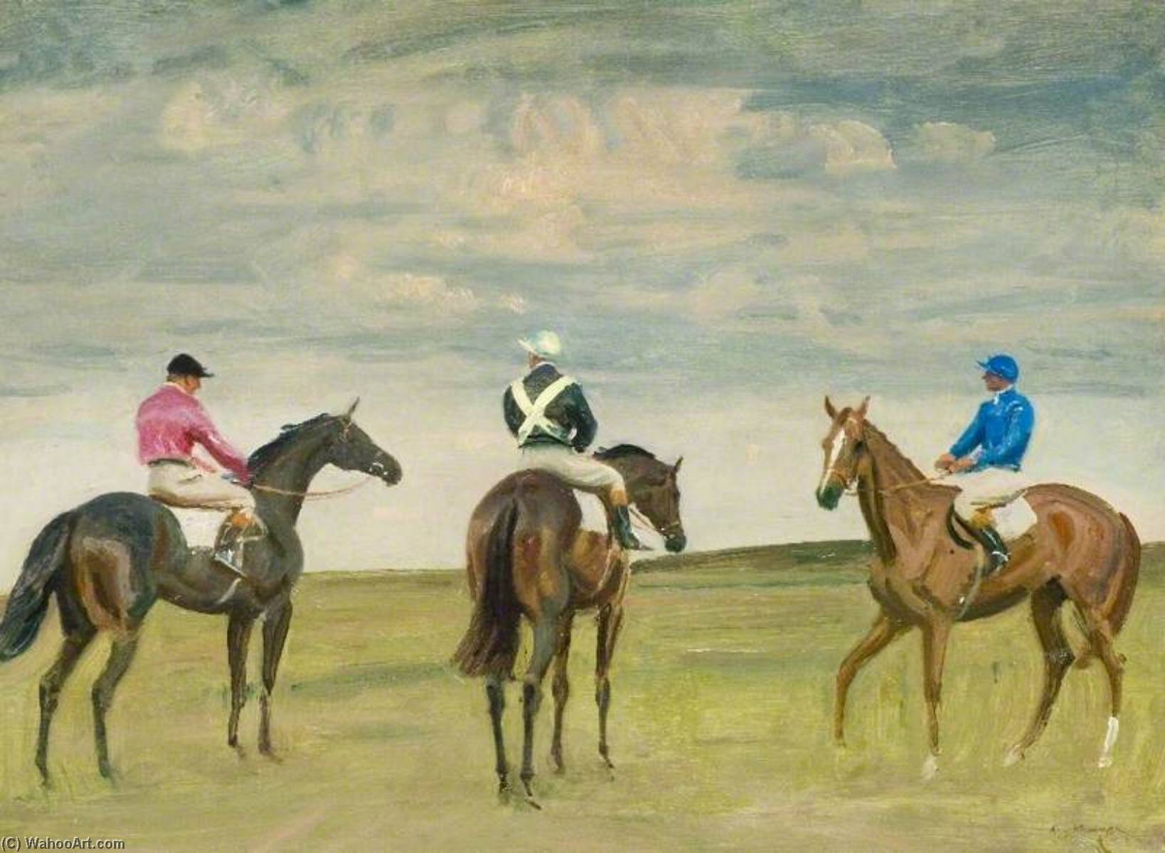 At The Half Mile, Newmarket, Three Runners — Sir Alfred James Munnings
