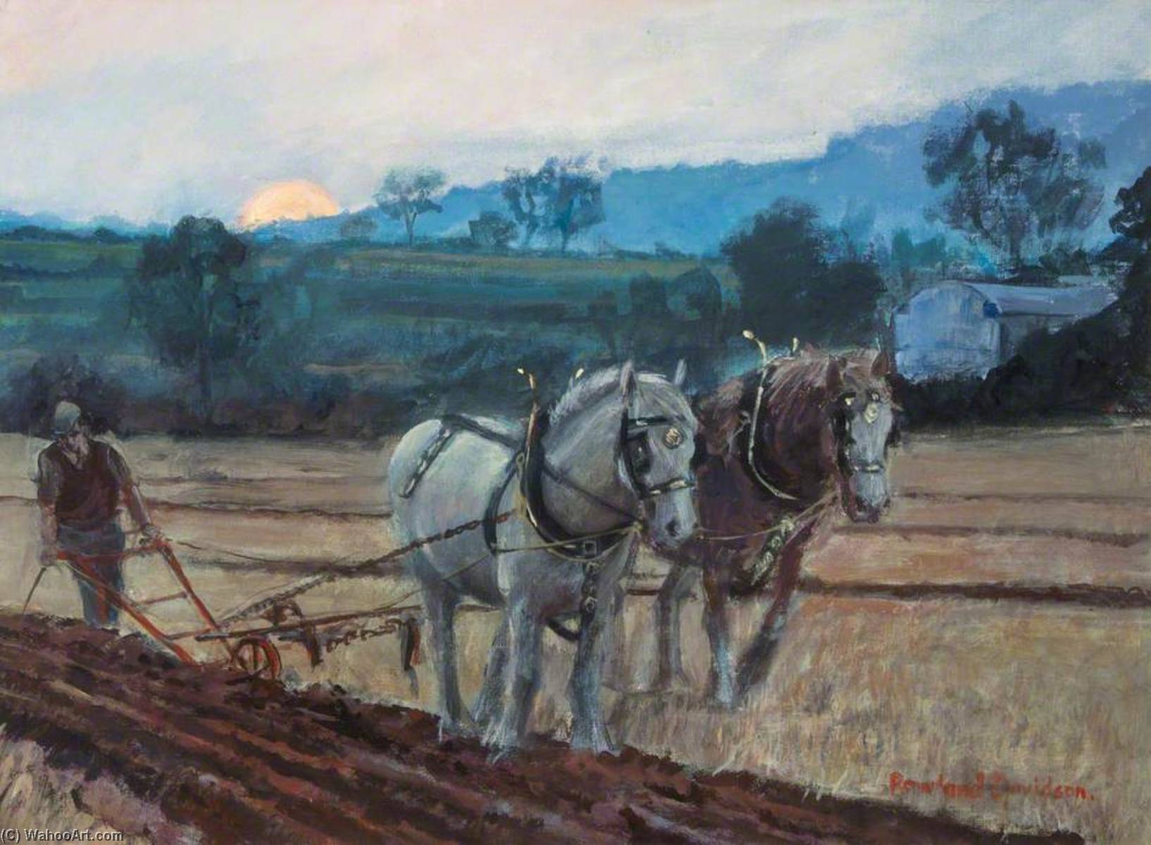 Ploughing At Sunset — Rowland Davidson