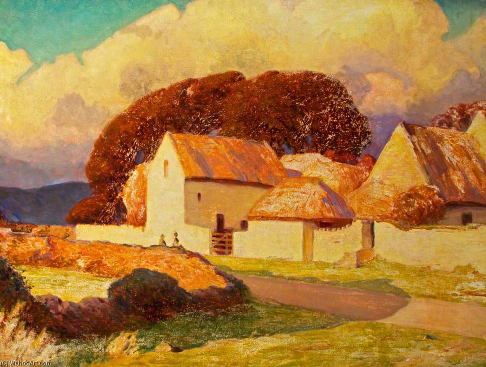 Farm Buildings (kenfig) Bathed In Sunlight Beneath Luminous Clouds — Christopher Williams