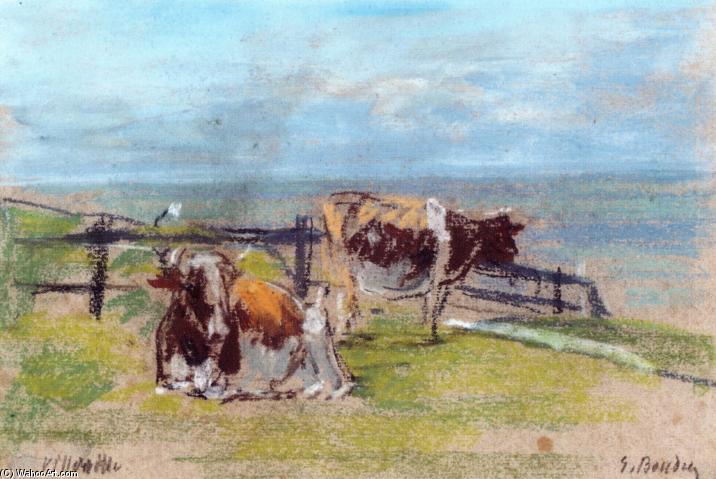 Cows On A Cliff At Villerville — Eugène Louis Boudin
